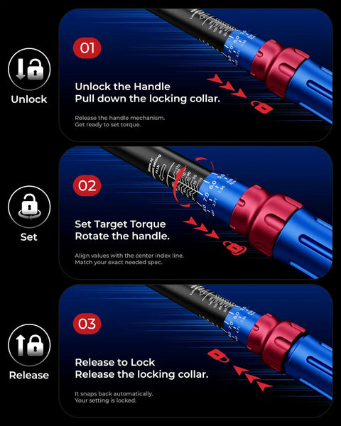Instructions to use Torque Wrench Set One Quarter Inch, Three Eighths Inch, And One Half Inch Drive For Auto, Motorcycle And Bike Repair.