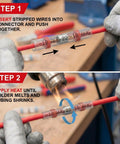 Hands using 150Pcs Solder Seal Wire Connectors Marine Grade Heat Shrink Butt Splice Terminals For Boat Wiring