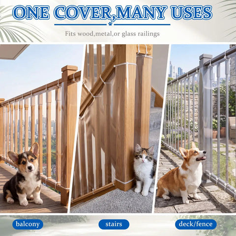 Gotta Keep Your Little Ones Safe With This Hella Clear Banister Guard And Pet Barrier For Balconies Stairs And Windows, transparent mesh guard with pets.