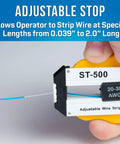Adjustable Precision Wire Stripper For 20-30 AWG With Length Stop From 0.039 To 2.0 Inches held by hand