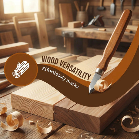 Top Shelf 2 Pack High Carbon Steel Woodworking Marking Knife Featuring Dual Bevel Edges on a wooden workbench cutting layout lines.