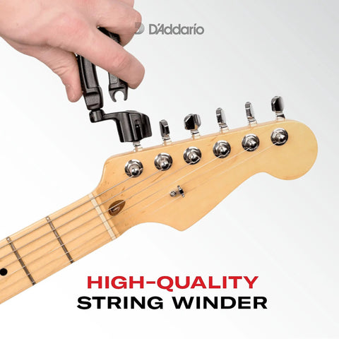 Pro-Winder All-In-One Guitar Tool With String Winder Cutter in use on electric guitar headstock