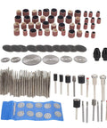 Solid Choice 121 Piece Rotary Tool Accessory Kit With High Speed Steel Blades, Sandpaper Rings, Grinding Needles, And Cutting Discs For Tough Jobs And Quick Fixes, various attachments displayed.