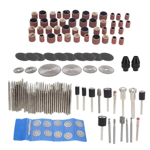Solid Choice 121 Piece Rotary Tool Accessory Kit With High Speed Steel Blades, Sandpaper Rings, Grinding Needles, And Cutting Discs For Tough Jobs And Quick Fixes, various attachments displayed.