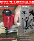 Rock Solid Pneumatic Staple Gun For Carpentry And Diy Projects Smooth Shooting 22 Gauge Air Powered Crown Nailer demonstrating quick nailing.