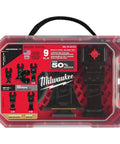 9Pc Oscillating Multi Tool Blade Kit With Slick Quick Swap Feature displayed in a durable storage case, includes various metal cutting blades.