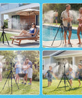 Standing Misting System for Outdoors with 26ft Hose and 4.8ft Adjustable Height Tripod Base cooling patio and backyard areas.