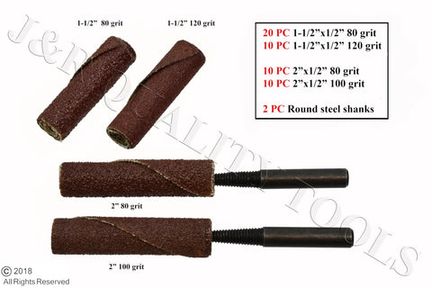 52 Piece Mini Sanding Cone Engine Porting Kit showing 80/100/120 grit cones and steel shanks for metal shaping in automotive shops.