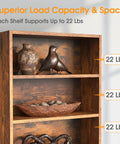 6 Tier Bookcase With Open Shelves 63 Inch Tall Rustic Brown showing load capacity of 22 lbs per shelf with decorative items