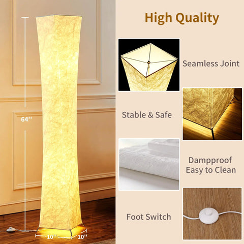 Tall Dimmable Floor Lamp With White Fabric Shade 64 Inch Standing Light Two 12W LED Bulbs 3 Brightness Levels Cozy Vibe