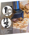 Steel router bit cutting wood with inset of Top Mounted Bearing Guide For Router Bits Replacement Kit, Low Noise Double Shielded Design