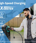 User connecting J1772 Level 2 EV Charger 40 Amp 9.6 KW With 25 Ft NEMA 14-50 Cord for home garage charging.