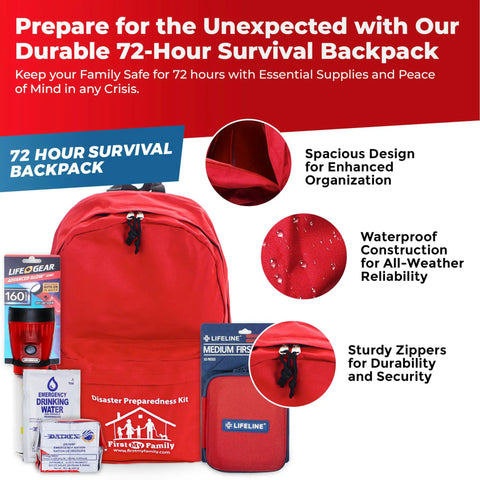 Family Ready All In One 2 Person Emergency Survival Kit For Hurricanes And Earthquakes With A 72 Hour Gear Backpack Disaster First Aid Supplies