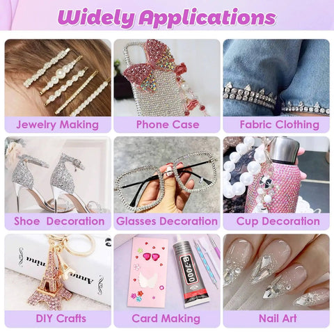 Various crafts using Clear Rhinestone Glue With Precision Tip 110 ML Quick Dry Multipurpose Adhesive For Jewelry Making Nails Art