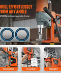 Heavy Duty Magnetic Drill Press Featuring Killer 1450W Copper Motor and Rock Solid 2810 LB Anchor on Steel Plates for angled drilling