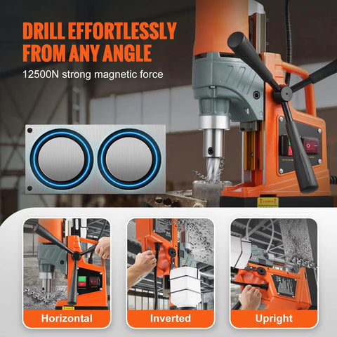 Killer Magnetic Drill Press Packing Heavy Duty Electric Core Drilling Muscle 1450W Copper Motor in action, showcasing 12500N magnetic force.