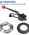 Badass Steel Strapping Tensioner Hand Tool For Metal Banding Three Eighths To Three Quarters Inch, shown with steel bands.