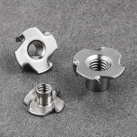 Stainless steel four-jaw T-nuts, 1/4-20, set of three for threaded inserts.