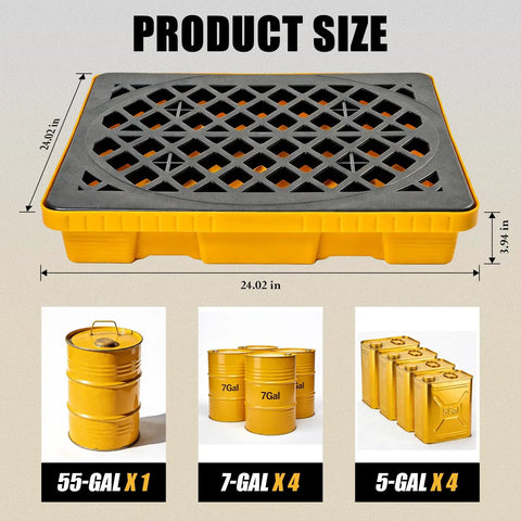 Spill Containment Platform 24 Inch Square 4 Inch Deep Heavy Duty Plastic Pallet With Drain 6 Gallon Sump Fits One 55 Gallon Drum