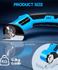 Heavy Duty Cordless Electric Scissors With Rechargeable Rotary Blade And LED Light Safety Lock For No Sweat Cutting Of Cardboard Fabric Carpet Leather And Cloth Slick Power Shears Blue size dimensions and weight