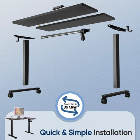 Exploded view of Electric Height Adjustable Standing Desk 48 By 24 Inches With Ergonomic Sit Stand Design for home offices.
