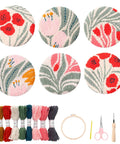 Punch Needle Coaster Kit With 6 Dope Floral Patterns, Complete Tool Set, Multicolor Embroidery Threads, Printed Instructions