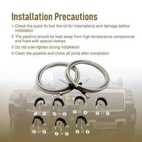 Professional Heavy Duty Flexible Stainless Steel Braided Fuel Line Fits Gmc Sierra 1500 Classic And Chevy Silverado 2004 To 2007 Knuckle Buster Replacement Hose with installation components.
