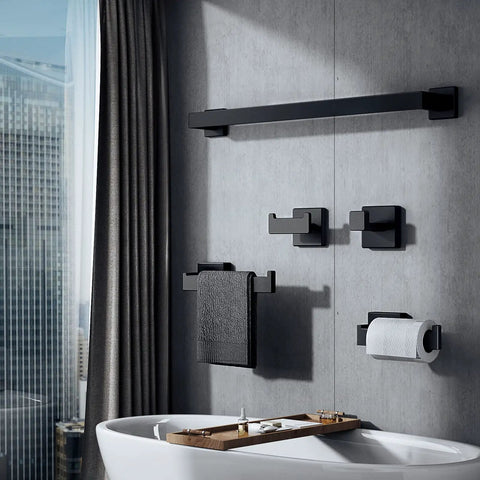 Matte Black Bathroom Accessories Set Five Piece Wall Mounted Hardware Kit Built To Last In 304 Stainless Steel Rustproof Towel Bar