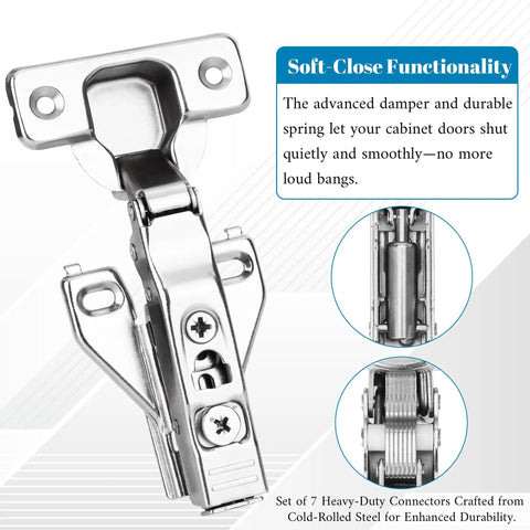 Close-up of 60 Pack Half Inch Overlay Soft Close Cabinet Hinges With Clip On Mounts, highlighting soft-close mechanism.