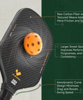 Raw Carbon Fiber Paddle Face Pickleball Paddle With 16mm Power Polymer Core spinning with ball for spin and consistency