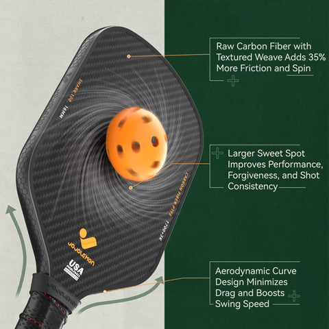 Raw Carbon Fiber Paddle Face Pickleball Paddle With 16mm Power Polymer Core spinning with ball for spin and consistency