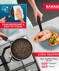 Stain-resistant mini pan with salmon, part of Mini Pan Set Two Piece Five Point Five Inch Nonstick Egg Pan With Spatula.