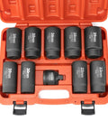 Heavy Duty 10 Piece 12 Point Socket Set For 1/2 Inch Drive With Lug Nut Remover And Axle Nut Sockets, Metric 29-39mm