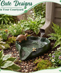 Totally Slick Leaf Shaped Splash Block With Turtle Sculpture, resin 12x11 inches, placed under downspout directing water away.