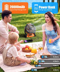 Family picnic with Rechargeable Camping Fan With 20000mAh Battery, LED Light, And Built In Hook, Portable Outdoor Fan