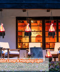 6 Pack 3D Hanging Campfire LED Lights Realistic Fake Fire Torches For Halloween Stage Props hanging on patio