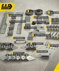 Do It Yourself Friendly Garage Door Hardware Installation Kit For 8x7 Doors Complete Set With Rollers Hinges Brackets Drums Cables Bearings And Mounting Hardware Included For Fast Pro Level Door Installations, showing all components laid out including rollers and hinges.
