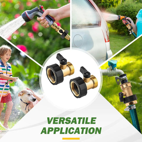 Solid Brass Garden Hose Shut Off Valve Three Quarter Inch Connector Heavy Duty Water Hose Stopper With Easy Turn Handle Two Pack Includes Four Extra Rubber Washers For Leak Free Control, brass hose valve on garden hose