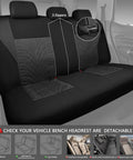 Universal Car Seat Covers Full Set With Front And Split Rear Bench, 3D Tire Embossed Interior Covers, Charcoal, back view