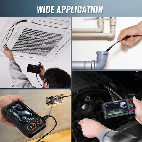 Dual Lens Endoscope With 4.3 Inch IPS Display And 16.4 Foot Cable, 1920P HD Real Time Imaging, Front And Side Cameras, 170 Degree Wide Viewing Angle, Zoom And Brightness Control For Clear Inspections used in vents, pipes, and engines