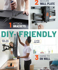 Heavy Duty Full Motion TV Wall Mount Bracket For Flat Screens Up To 82 Inches With smooth installation steps and tools shown.