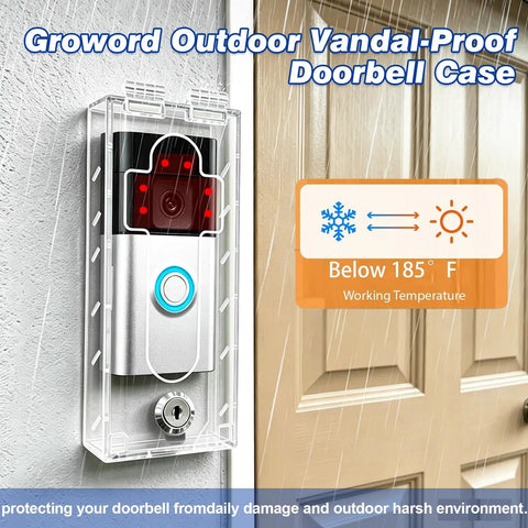 Keep Your Smart Video Doorbell Locked Down Tight With This Tough Love Outdoor Anti Theft Security Box Made From Crisp Clear Acrylic, showing a vandal-proof clear case.