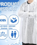 50 Pack Disposable Lab Coats For Adults White Large Bulk With Knitted Cuffs And Collar Ideal For Science Labs Medical Testing