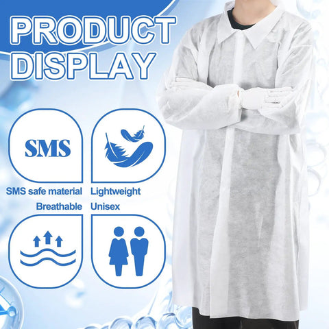 50 Pack Disposable Lab Coats For Adults White Large Bulk With Knitted Cuffs And Collar Ideal For Science Labs Medical Testing