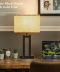 Table Lamps Set Of 2 With USB Charging Ports And AC Outlet, 3 Way Dimmable Touch Control Nightstand Lamps, Beige Linen Shade, LED Bulb Included