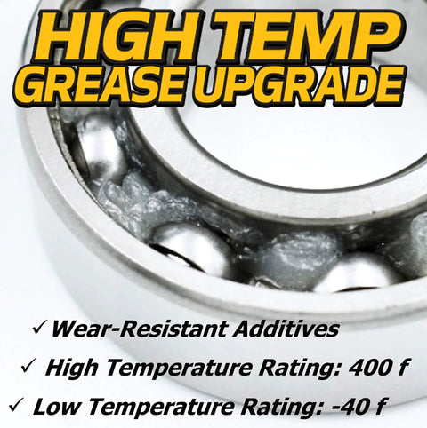 Close-up of wheel bearing with high temp grease upgrade for Beefed-Up Heavy Duty Four Pack Front Wheel Bearing 022-7009-00 Kit
