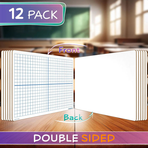 Pack of 12 Double Sided Dry Erase XY Axis Graph Lap Boards 9 By 12 Inches For Student And Classroom Use with Visible Grid and Plain Side