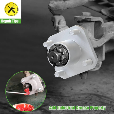 Front Wheel Hub Assembly Kit For Club Car DS Golf Cart 1974-2003, 2 Pack, Replaces OEM 1011892, 11011102, showing aluminum hub with bearing