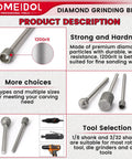 Engraving Bits Set For Rotary Tools With Diamond Grinding Bits In Ball, Hollow Cup, And Cylindrical Shapes; Includes 3 Collets