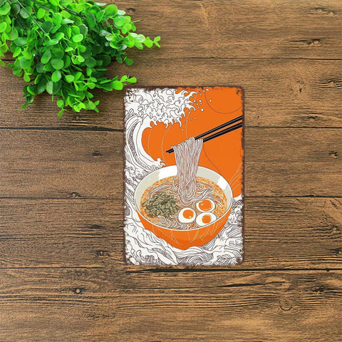 Vintage Ramen Wave Metal Tin Sign Wall Art 8x12 Inch for home office garage decor aluminum dope rustic poster over wood surface